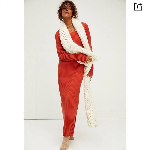 Free People Dresses & Skirts - Free People Beach Walk About Women's Orange Ribbed Knit Maxi Dress Medium NWOT